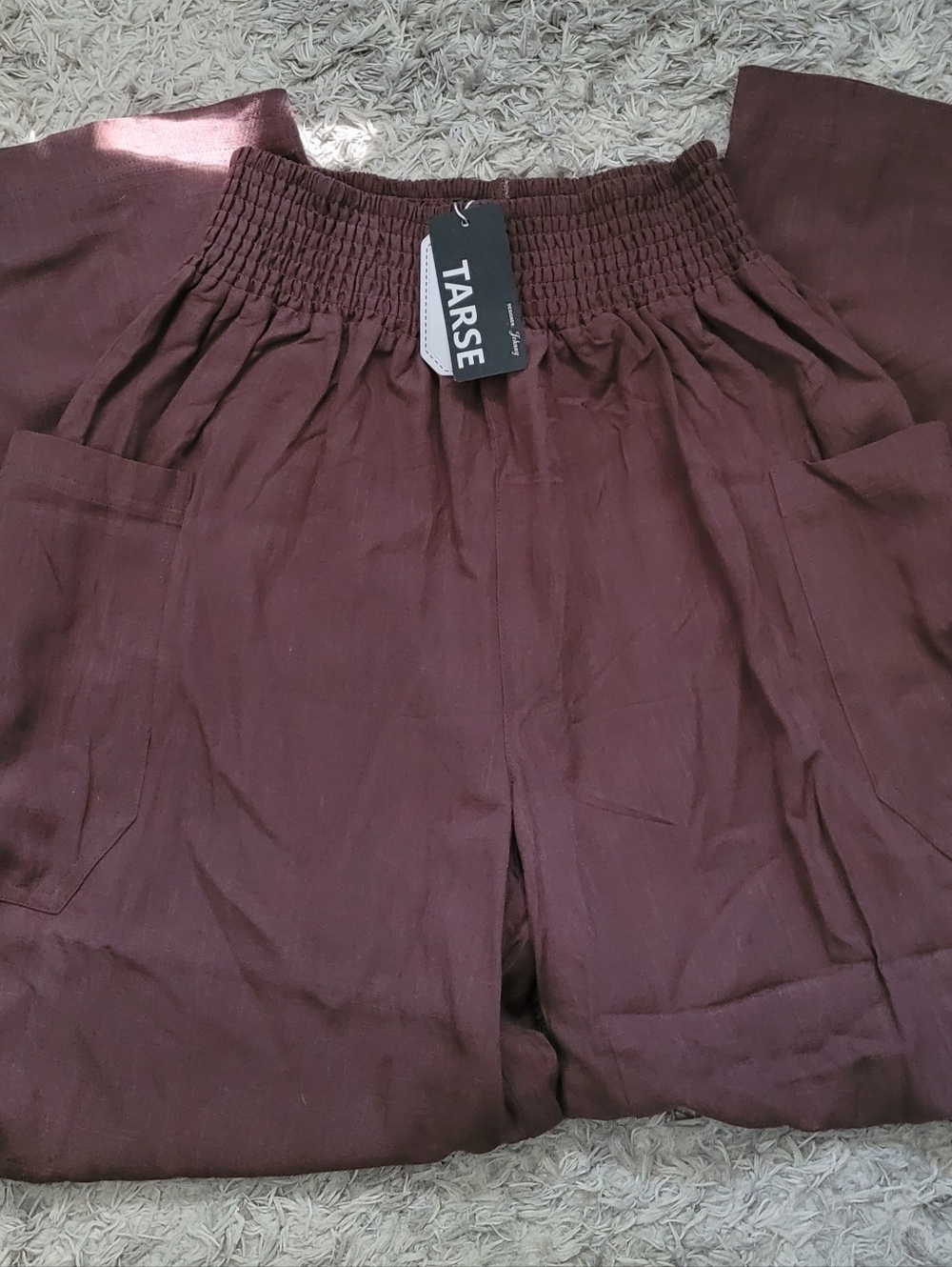 Elastic Waist Wide Leg Pants - Dark Brown - Picture 3 of 6